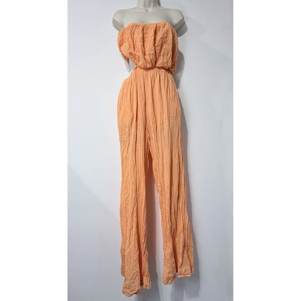 Free People Cut Out For It Jumpsuit‎ Sz S Sherbert Orange Summer Resort Beach
